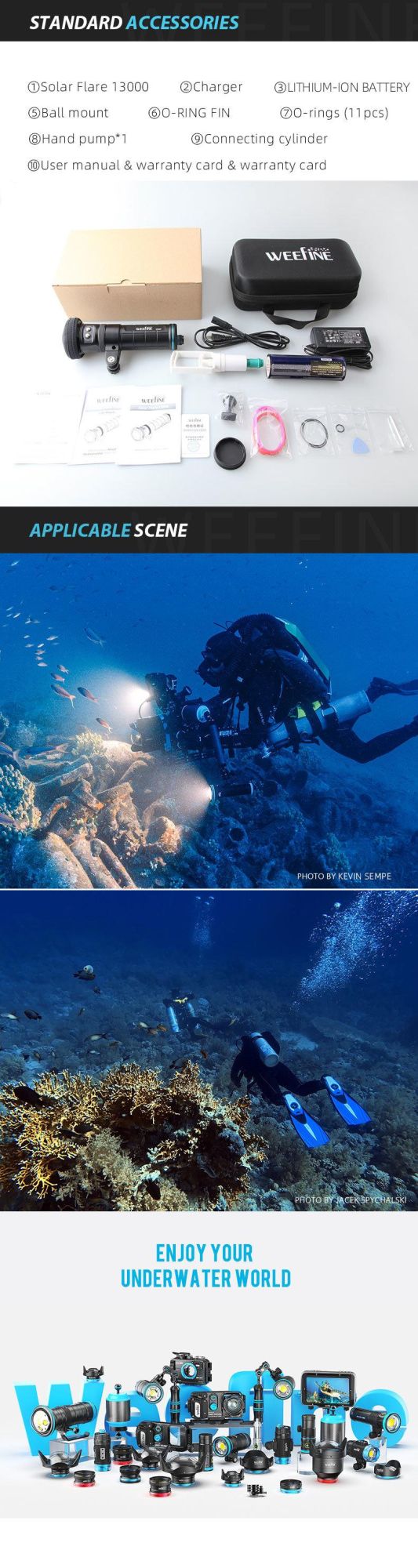 Dive Photography Video Light with Ultra High Brightness COB Light Source MCU Control System