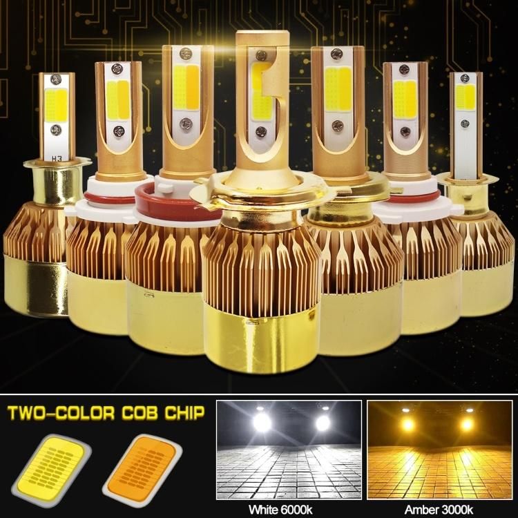 Focos LED H4 LED H7 LED Bulb 3000K 6000K Luz LED H1 H3 H11 Hb3 9006 Hb4 880 LED Dual Color Yellow White Headlight C6