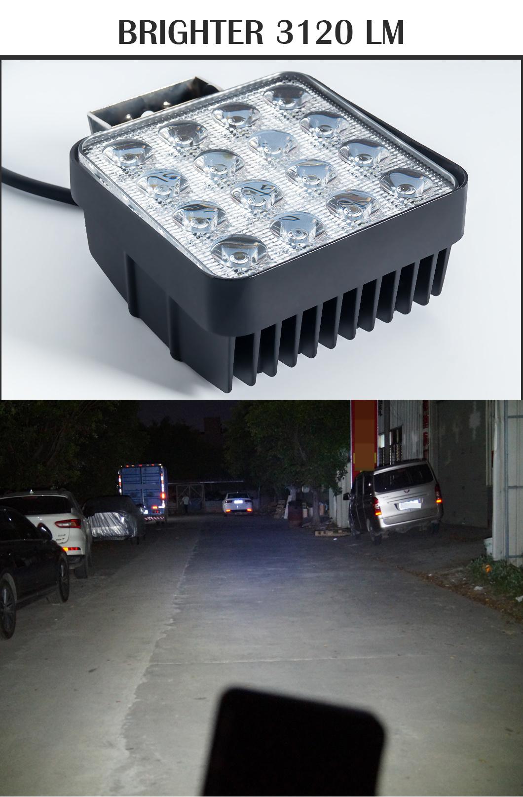 48W Square Flood DRL LED Light Bar Work Light for Jeeps off-Road Light