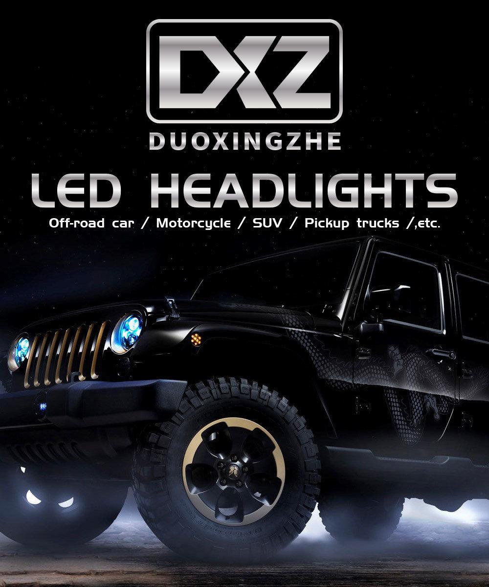 Dxz 7inch 6LED C Shape Thick Waterproof Hi/Low H4 H13 Light Halo Angle Eyes LED Headlamp for Jeep Lada
