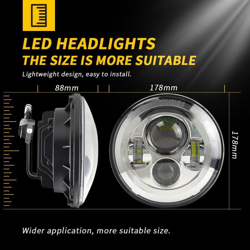 Dxz 7 Inch Headlights Thick Section Sliver Without Aperture LED Headlamp with DRL Hi/Lo Beam for Jeep Wrangler Jk Motorcycle Headlights