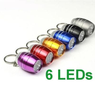 Emergency / Small Size / Pocket Aluminium Mulit Color Wine Bucket Oval Shaped 6 LED Keychain Flashlights