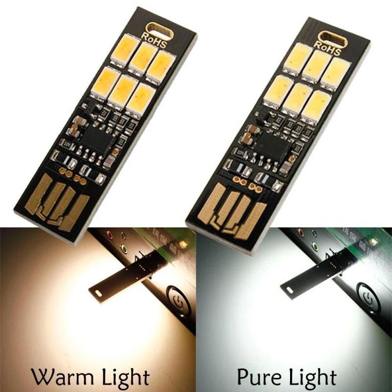 Mini USB Rechargeable Card Light 6LED Keychain Lamp Emergency Flashlight