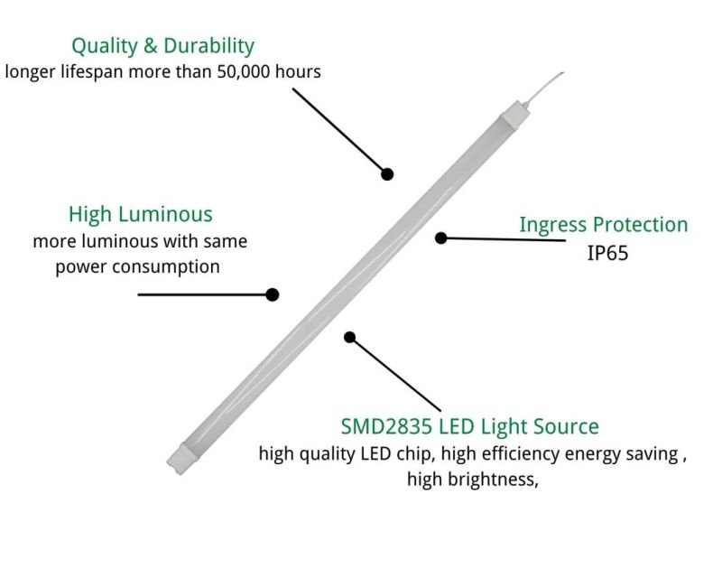 Factory Direct Price 3000K/4000K/6500K Tri-Proof Lamp Tp2 with Low Power Consumption
