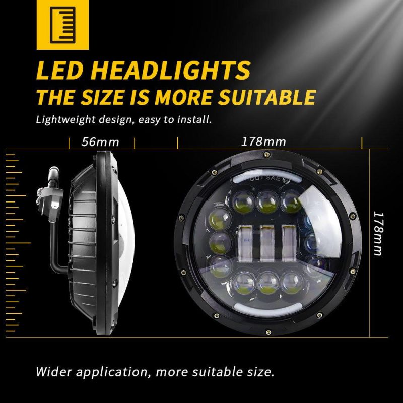 Dxz High Low Beam 15LED with Daytime Round 30W 9d Lens LED Driving Hi-Lo Beam Work Light with DRL Waterproof for Jeep Wrangler Lamp