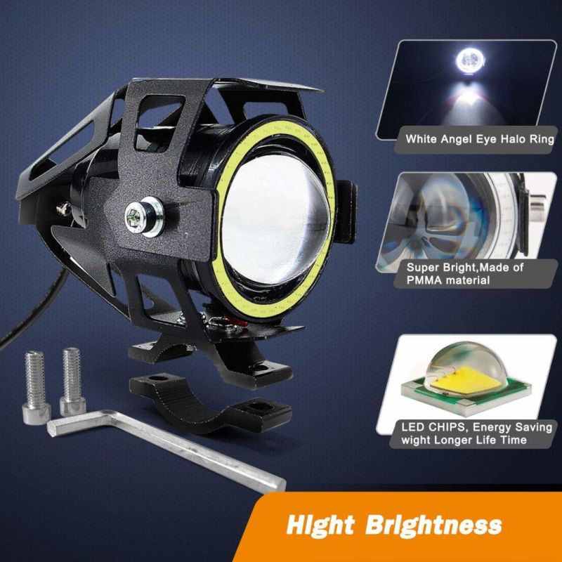 12V-80V LED Motorcycle Mini U7 Spotlights Fog Driving Spot Head Light Colorful Halo Rings Motorbike Light Headlight