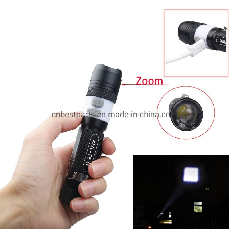 Wholesale USB Rechargeable Torch Lamp 5 Modes Zoomable LED Torch LED Light Lamp for Outdoor Camping Riding Portable LED Flashlight
