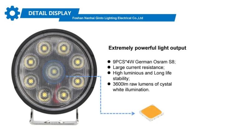 Heavy Duty Osram 36W 4inch Round LED Flood Car Light for Offroad Forklift Marine