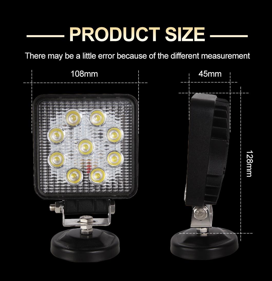 Automobile Spot Flood LED Work Lamp Offroad 27W Square LED Working Light