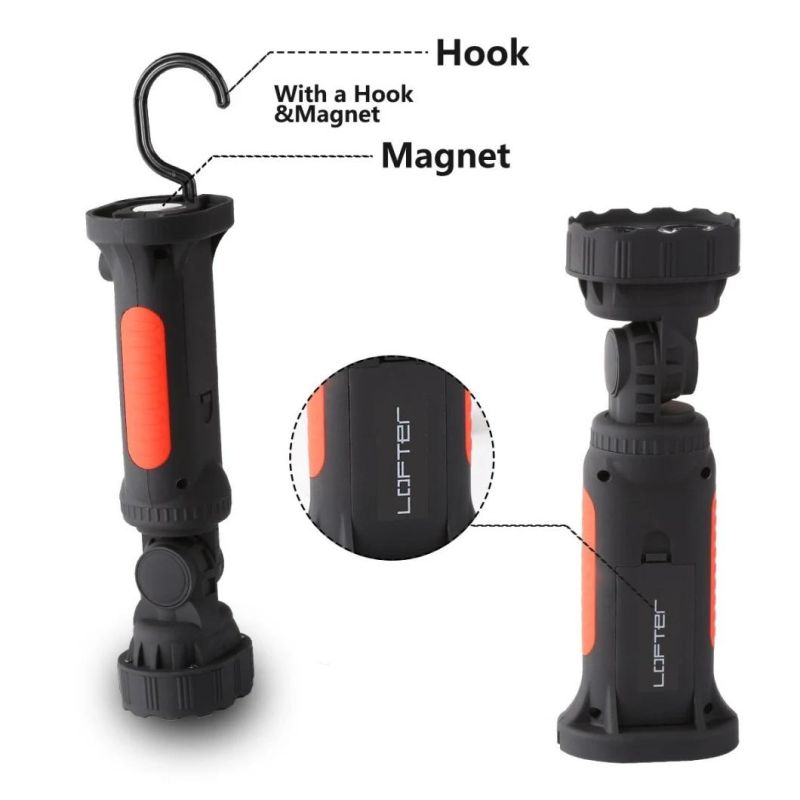 Hands Free Flashlight with 360 Degree Rotating Hanging Hook and Magnetic Base 4*AAA COB 14+2 LED Work Light