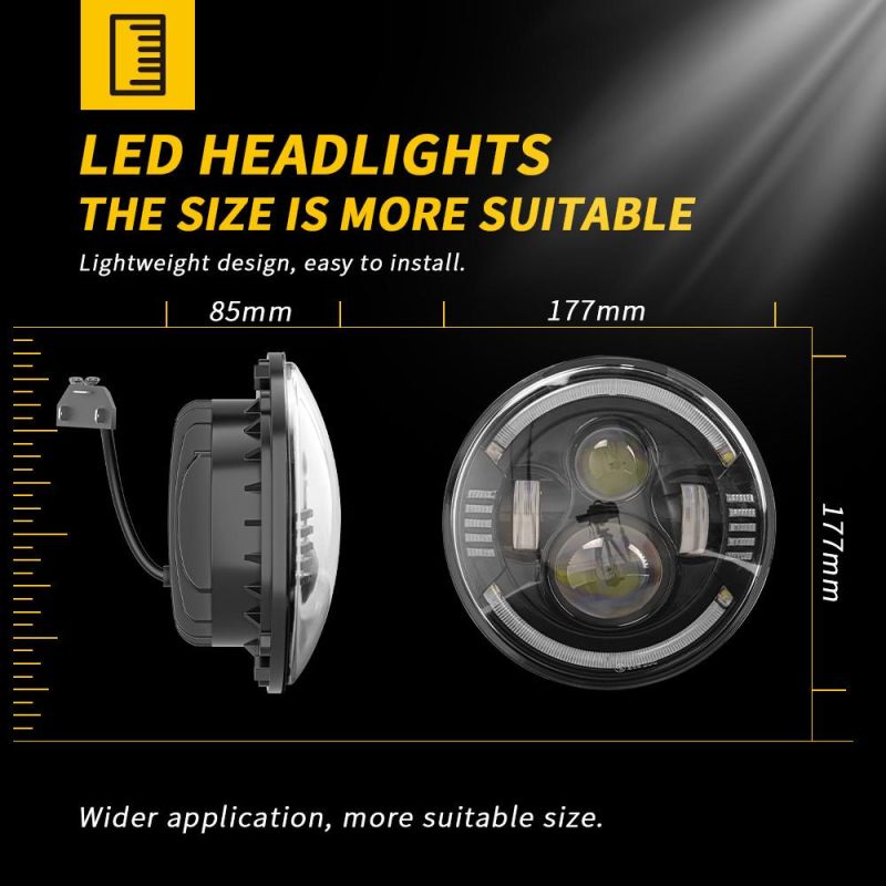 Dxz Light Guide 7 Inch 4LED Headlight H4 H13 DRL for Jeep Wrangler Offroad 45W LED Work Light Auto Parts