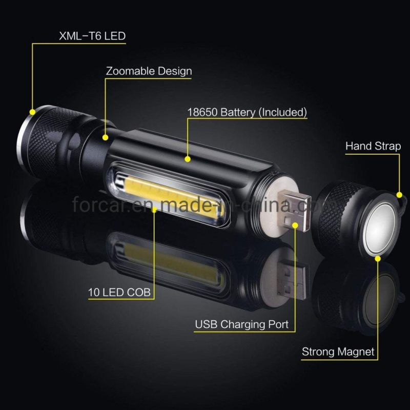 Wholesale USB Rechargeable LED Mini Handheld Torch Light Magnet Adjustable 4 Modes Zoomable LED Torch Lamp Waterproof Bright Tactical Flashlight