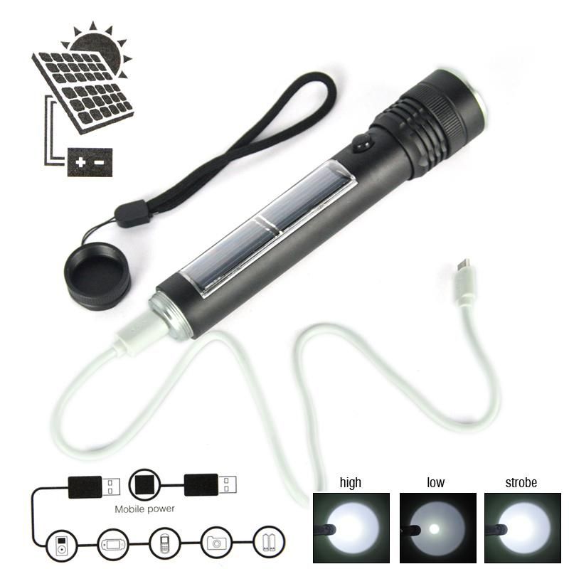 USB Rechargeable Solar Powered LED Flashlight