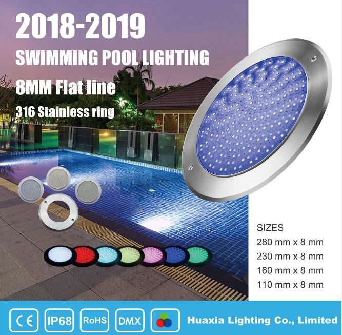 2020 New 8mm Thickness 18W Wall Mounted Underwater LED Swimming Pool Light for Priscina