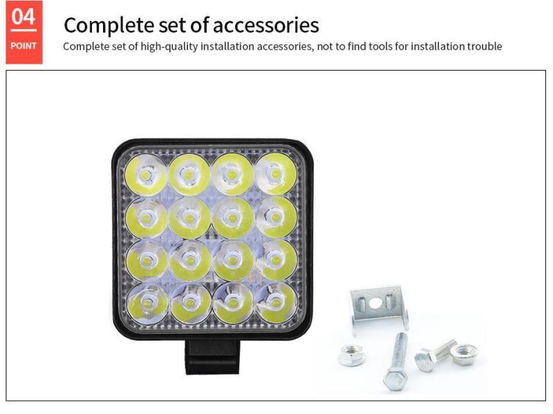 Dxz Hot Sale Square 48W 16LED 6000K 4800lm Square Waterproof LED Work Light for off-Road SUV Boat 4X4 Jeep Jk 4WD Truck