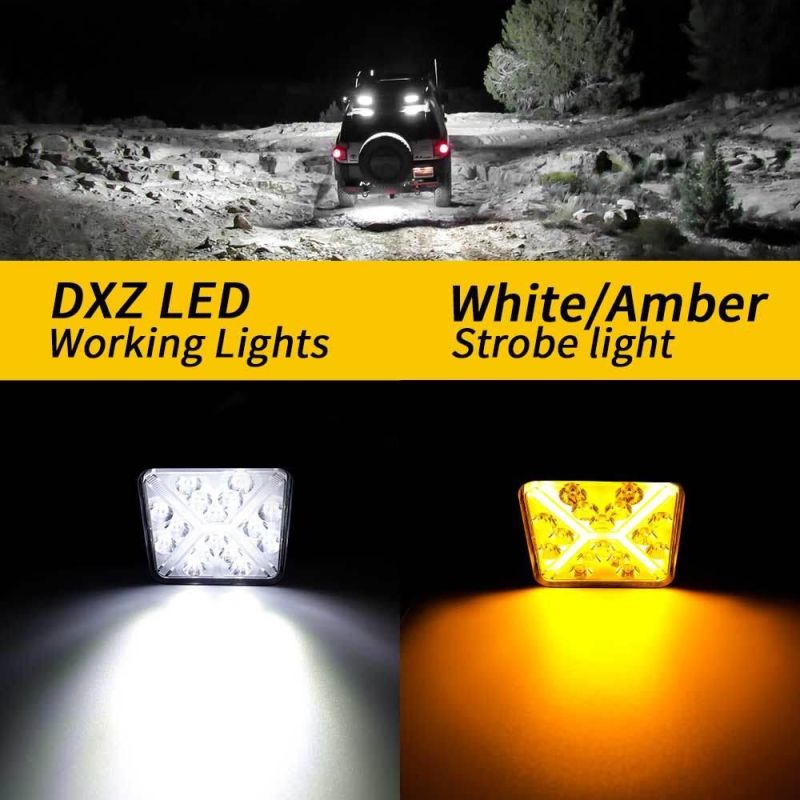 Dxz 4 Inch DRL 16LED Daytime Running Light Spotlight 48W 12V 24V LED Work Light Square for Motorcycle Offroad SUV