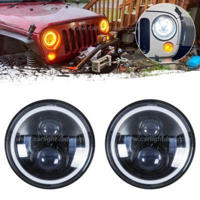 7 Inch LED Headlights Compatible with Wrangler Jk Tj Cj Hummber H1 H2, H6024 Amber Halo Turn Signal DRL Sealed Beam with H4-H13 Adapter