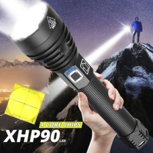 High Power Xhp90 LED Flashlight Zoom USB Rechargeable Waterproof Flashlight with 18650 26650 for Camping