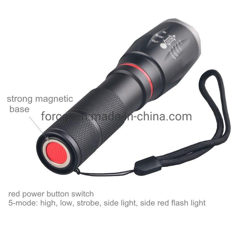 Quality T6 Tactical Torch Light Camping Rechargeable LED Torch Lamp Waterproof Powerful COB Magnetic Work Lights with Red Warning Zoomable LED Flashlight