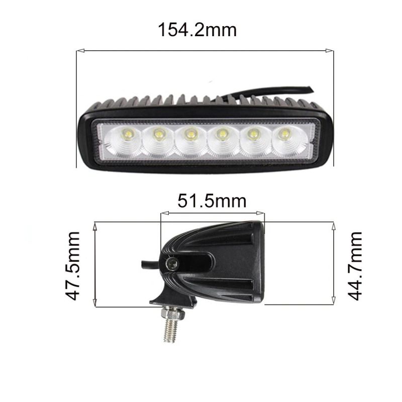 Waterproof 12V 6 Inch LED Work Lights for Truck Pickup Bumper 18W Single Row LED Driving Light