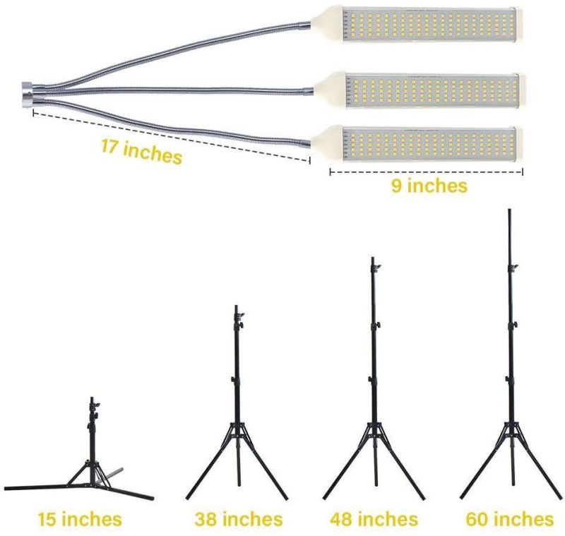 150W 3 Tube LED Grow Lights for Indoor Plants with Tripod Stand, Adjustable Gooseneck 15-55inch, 10 Dimmable Brightness, 4/8/12h Timer, 4 Switch Modes