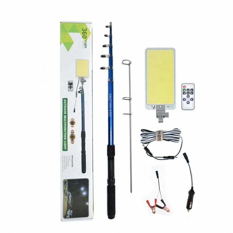 360 Light 47W COB Outdoor Activities LED Camping Lamp Big Board 12V Telescopic Fishing Pole Light CE FCC