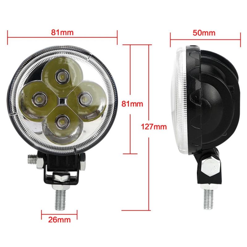 3inch Round 12W LED Spotlight Work Light for Tractor Boat off Road Truck SUV ATV