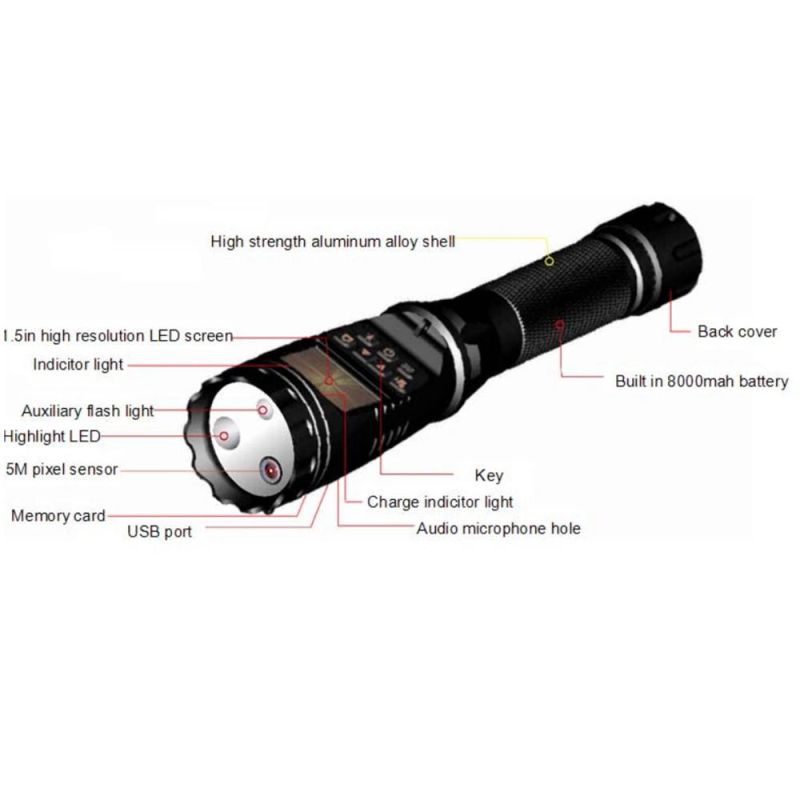 Multi-Function Flashlight Rechargeable Li-Battery Camera