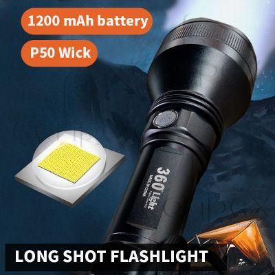 360 Light Emergency Lighting 18650 or 26650 Power Bank USB Rechargeable Aluminum Alloy Flashlight