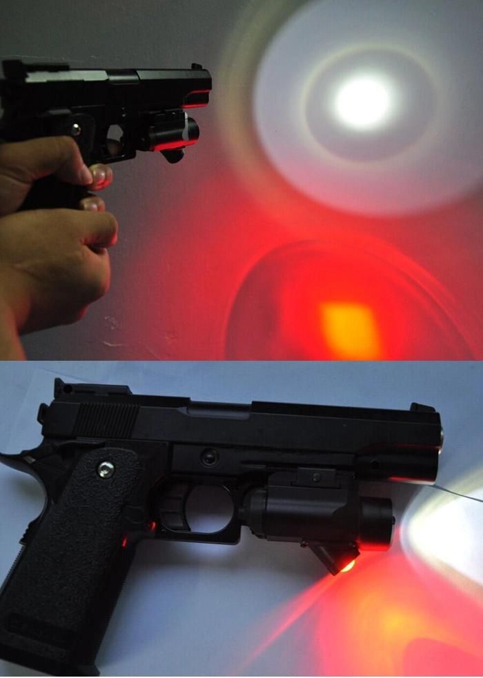 Tactical Compact Pistol Weapon 225 Lumens CREE Q5 LED Flashlight with 45 Degree 25 Lumens Red LED Light /Torch (ES-45QD)
