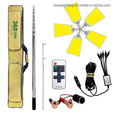 5 Panel Portable Remote Control Outdoor LED Garden Lamp with Telescopic Rod Camping LED Worklight