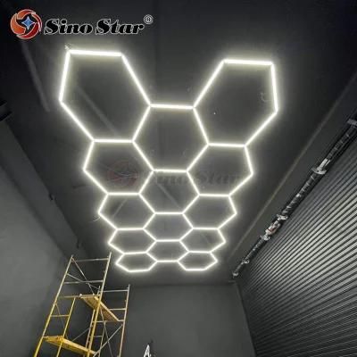 LED Honeycomb Hexagon Hex-Grid Light Ceiling Detailing Lamp Car Repair Workshop Wash Beauty Station Garage Illumination Design