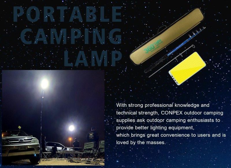 Conpex DC 12V Portable LED Fishing Rod Outdoor Lights Camping Light Stand with Camp Lamp