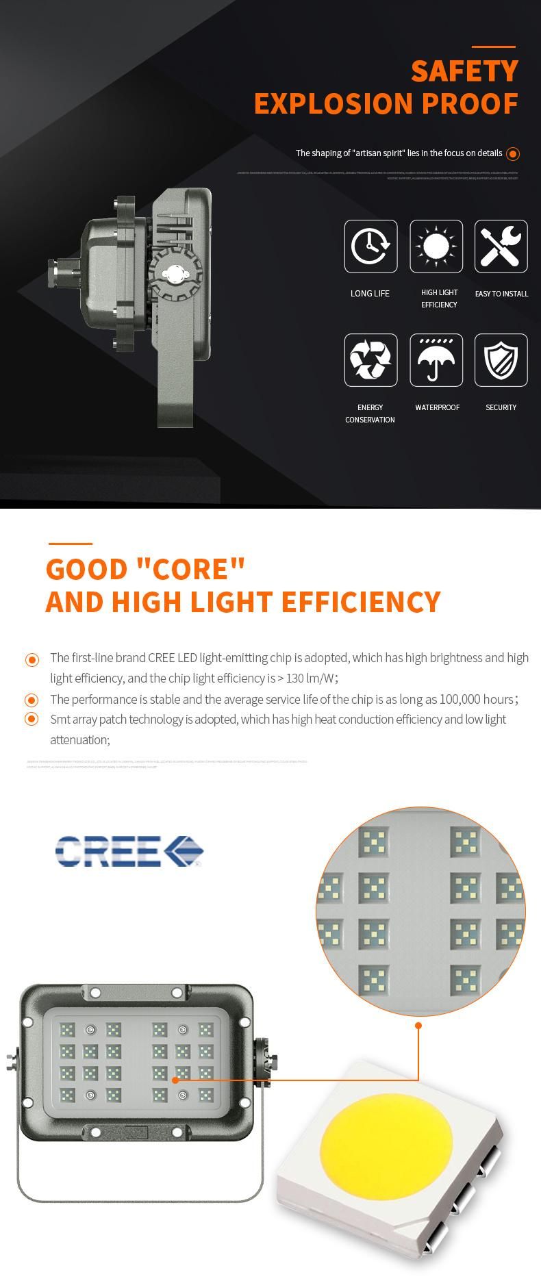 Atex 120 Lm/W Ik08 IP66 Outdoor Explosion Proof LED Floodlight 100W Industrial Exproof Light