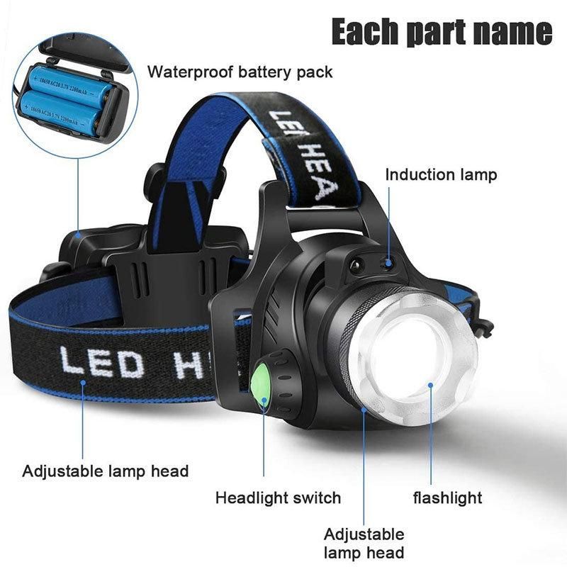 Newest LED Headlight T6/L2/V6 3 Modes Waterproof Zoomable Headlamp with Super Bright for Camping Fishing Hiking Bicycle