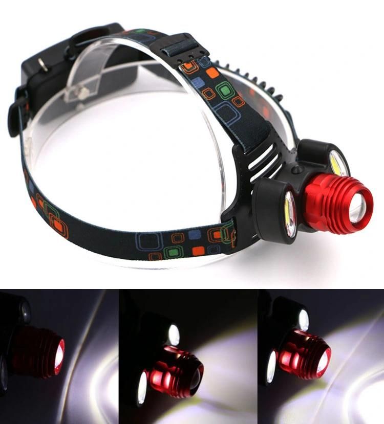 Wholesale Super Bright T6 Head Torch Lamp Rechargeable Head Torch Light Zoomable LED Headlight with Warning Flashing COB LED Headlamp