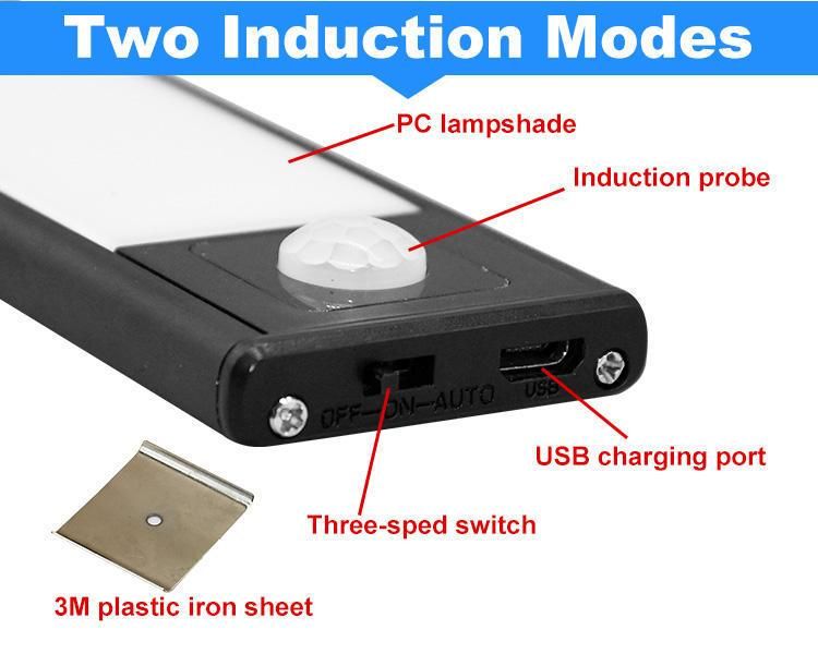 LED Cabinet Light Clear Luminous USB Body Lamp Furniture Light OEM Switch Magnetic Wall Motion Sensor Under LED Cabinet Light