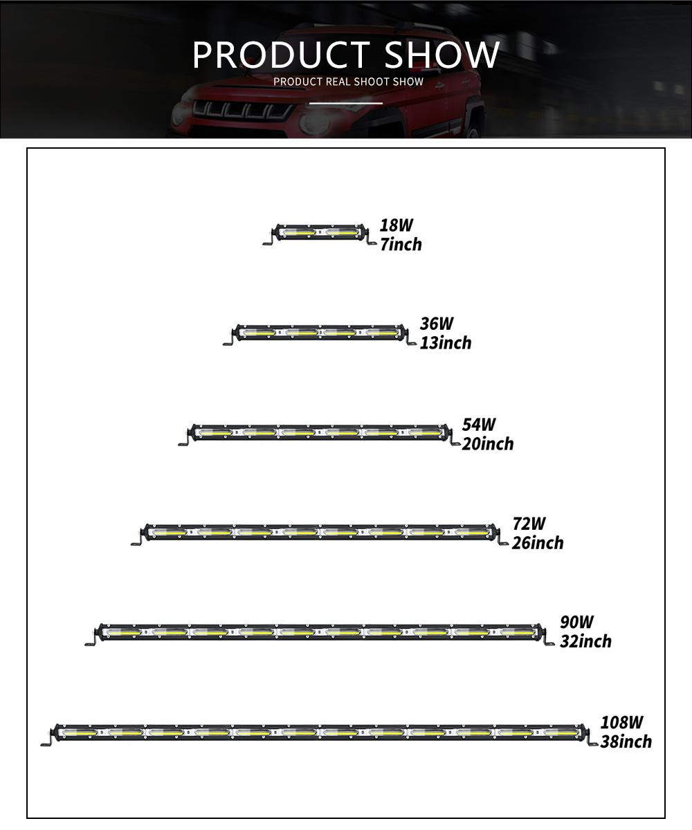 Dxz 108W 38inch Ultra-Thin Single Row COB Car Work Light Bar LED Strip Light for off Road Car SUV ATV Truck