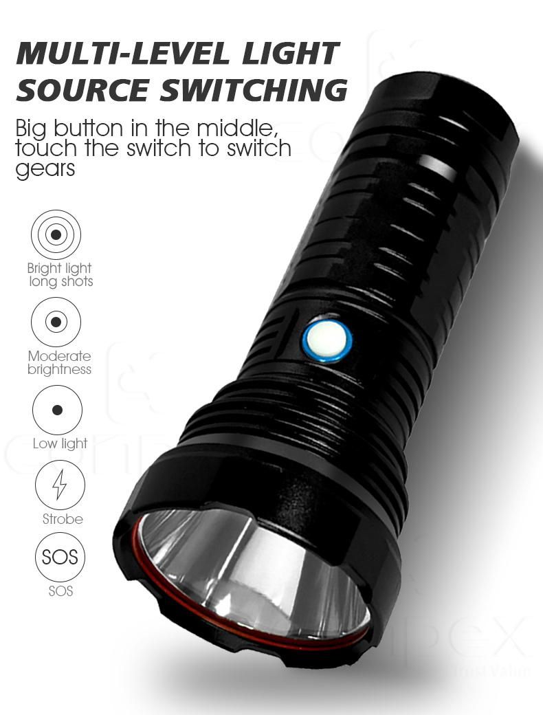 Conpex Multi-Functional Outdoor Lighting USB Rechargeable 18650 Battery Power LED Flashlight Tw 1028