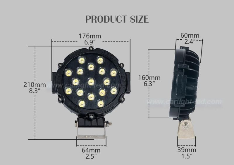 7" Round LED Offroad Lights 51W LED Pod Lights with Mounting Bracket