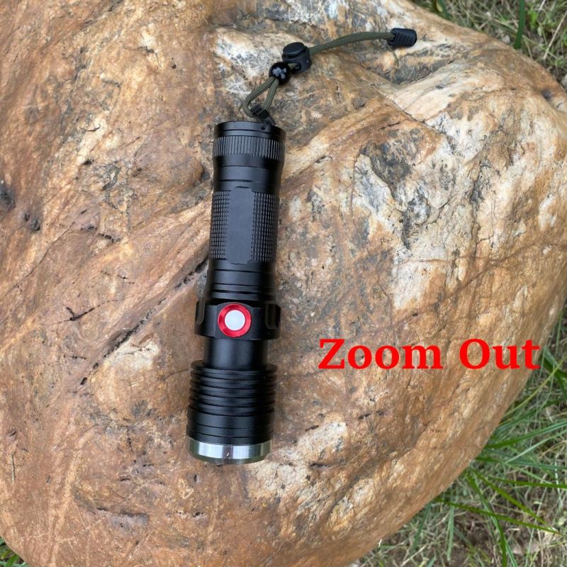 USB Rechargeable Zoom in and Zoom out Outdoor Camping Searching Aluminum LED Flashlight