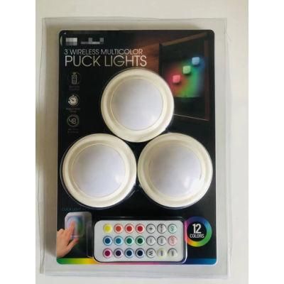 Battery Powered Remote Control Dimmable Kitchen Wireless LED Closet Under Cabinet Bedroom Mini Night Puck Lighting Lamp