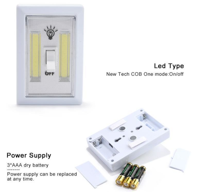 200lumen Battery Operated COB LED Cordless Night Switch Light