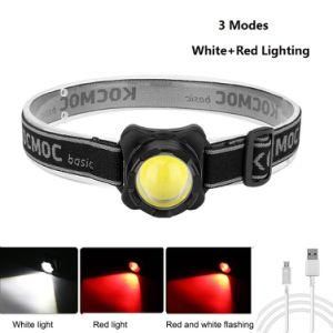 USB Rechargeable Headlight COB LED Head Light Waterproof Headlamp White Red Lighting