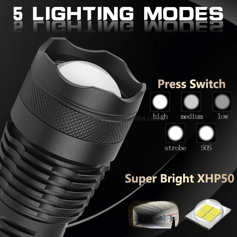 Wholesale High Lumen Portable LED Torch Light 5 Modes Zoomable Torch Lamp Water Resistant Handheld Flashlights for Camping Outdoor Aluminum Alloy LED Flashlight