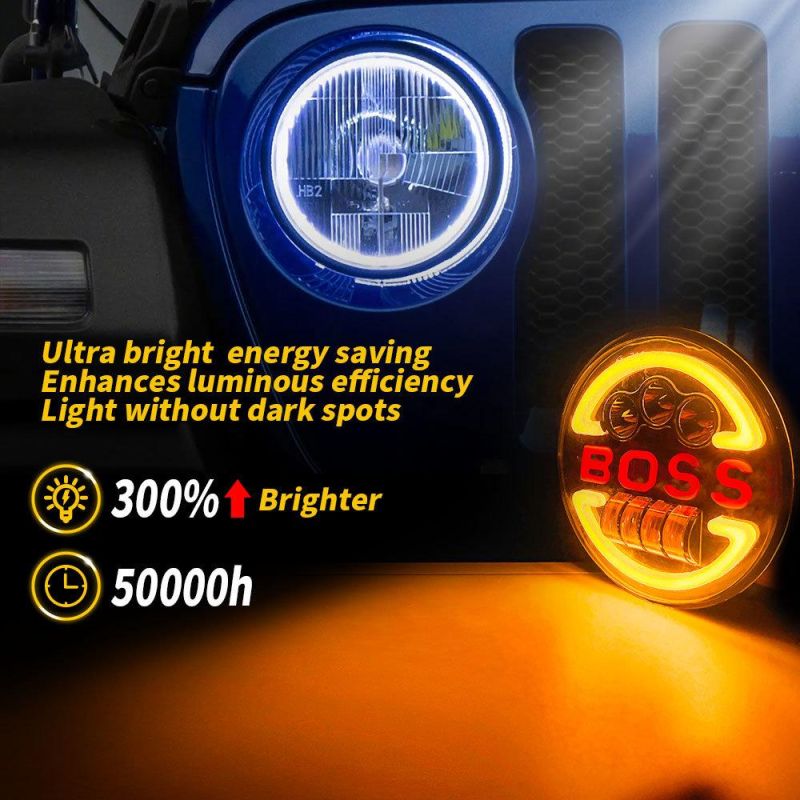 Dxz Angel Eye Daymaker Motorcycle Projector LED Headlamps RGB Round Jeep 7 Inch LED Headlight with Boss High+Low+DRL