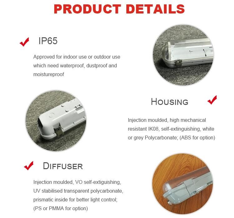 Tri-Proof LED Tube Surface Mount 2X18W Lighting Fixture