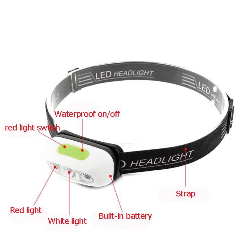 Wholesale Waterproof LED Head Torch with Red Warning Lights 5 Flash Modes Adjustable Emergency Headlight Portable Camping LED Headlamp