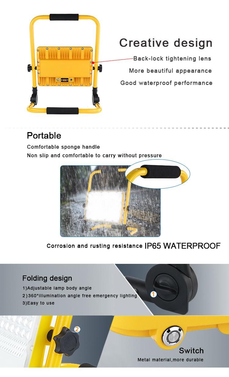 Strobe Folding 100W Rechargeable 100W Work Light IP65 Waterproof Outdoor Hot Selling LED