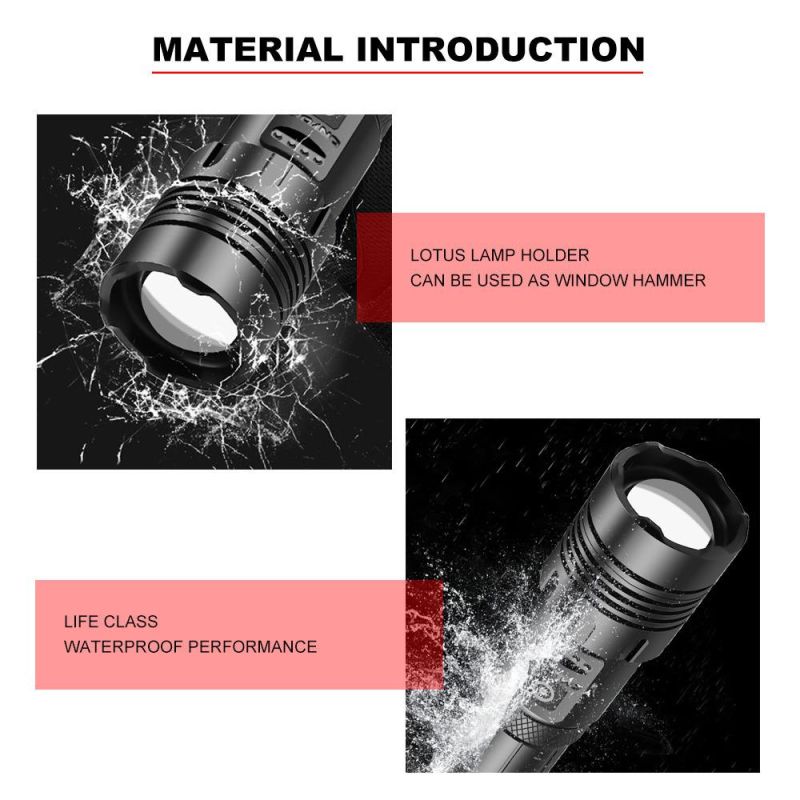 Xhp70+COB Red and White Light Strong Flashlight New Zoom P70 Flashlight COB Rechargeable Flashlight